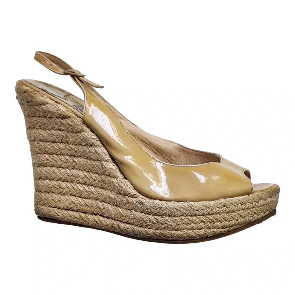 Jimmy Choo Peeptoe Slingback Wedge Espadrilles Platform Sandals Nude 40 US 9.5
